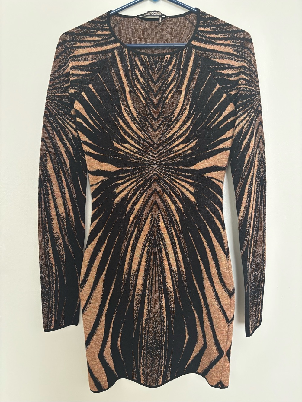 Roberto Cavalli Black and Bronze Long-Sleeve Dress